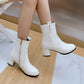 Pu Leather Round Toe Buttons Side Zippers Block Chunky Heel Short Boots for Women