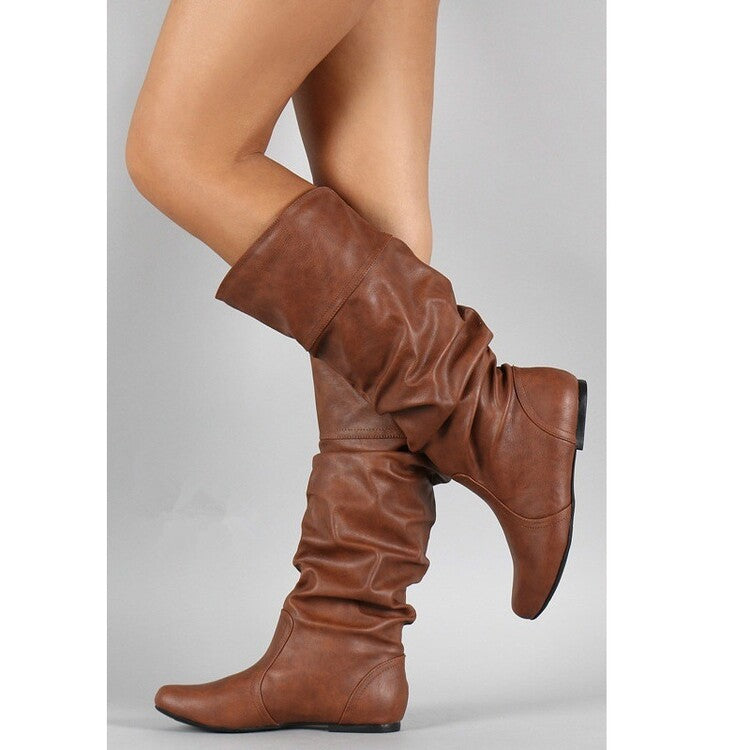 Pu Leather Slouch Mid-Calf Boots for Women