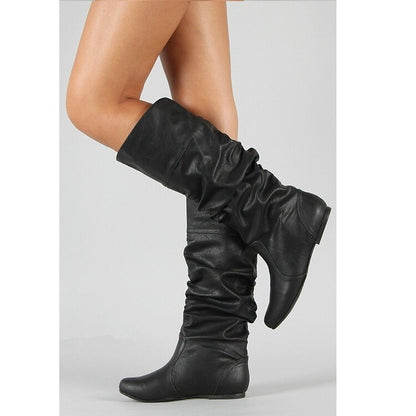 Pu Leather Slouch Mid-Calf Boots for Women