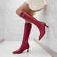 Pointed Toe Metal Chains Spool Heel Knee-High Boots for Women