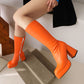 Square Toe Side Zippers Block Chunky Heel Platform Mid-Calf Boots for Women