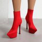 Booties Stretch Pointed Toe Stiletto Heel Platform Short Boots for Women