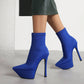 Booties Stretch Pointed Toe Stiletto Heel Platform Short Boots for Women