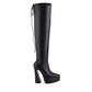 Glossy Pointed Toe Spool Heel Platform Back Tied Straps Over the Knee Boots for Women