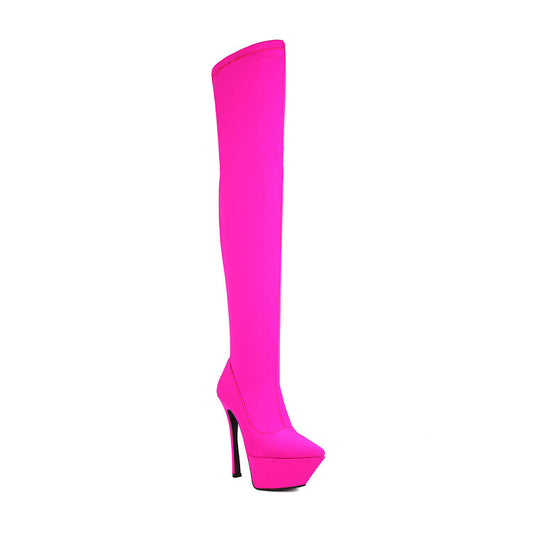 Stretch Pointed Toe Stiletto Heel Platform Over the Knee Boots for Women