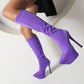 Flock Pointed Toe Stiletto Heel Platform Knee High Boots for Women