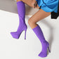 Flock Pointed Toe Stiletto Heel Platform Knee High Boots for Women
