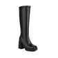 Pu Leather Square Toe Block Chunky Heel Platform Knee High Boots for Women