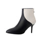 Pu Leather Patent Patchwork Pointed Toe Stiletto Heel Ankle Boots for Women