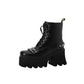 Pu Leather Square Toe Metal Chains Lace Up Block Chunky Heel Platform Ankle Boots for Women