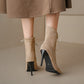 Flock Pointed Toe Stiletto Heel Tied Straps Ankle Boots for Women