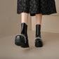 Pu Leather Round Toe Metal Chains Block Chunky Heel Platform Ankle Boots for Women