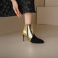 Flock Patent Patchwork Side Zippers Stiletto Heel Ankle Boots for Women