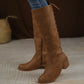 Back Tied Straps Side Zippers Block Heel Tall Boots for Women