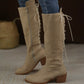 Back Tied Straps Side Zippers Block Heel Tall Boots for Women