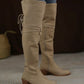 Side Zippers Entangled Tied Straps Block Heel Tall Boots for Women