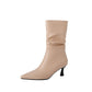 Matte Pu Leather Pointed Toe Spool Heel Heel Ankle Boots for Women