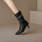Matte Pu Leather Pointed Toe Spool Heel Heel Ankle Boots for Women