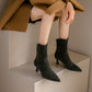 Flock Pointed Toe Stitch Spool Heel Ankle Boots for Women