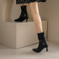 Pu Leather Pointed Toe Side Bow Tie Spool Heel Ankle Boots for Women