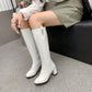 Rhinestone Side Zippers Block Chunky Heel Knee High Boots for Women