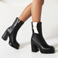 Bicolor Side Zippers Buckle Straps Block Heel Platform Short Boots for Women