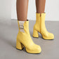 Bicolor Side Zippers Buckle Straps Block Heel Platform Short Boots for Women