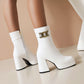 Square Toe Side Zippers Block Chunky Heel Platform Short Boots for Women