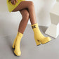 Square Toe Side Zippers Block Chunky Heel Platform Short Boots for Women