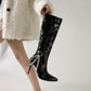 Glossy Pointed Toe Metal Chains Stiletto Heel Knee-High Boots for Women