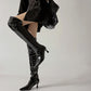 Glossy Pointed Toe Side Zippers Stiletto Heel Over-the-Knee Boots for Women