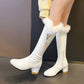Round Toe Side Zippers Fur Block Chunky Heel Knee-High Boots for Women