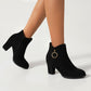 Flock Round Toe Side Zippers Block Heel Short Boots for Women