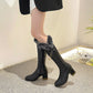 Round Toe Fur Tube Block Chunky Heel Knee-High Boots for Women