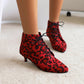 Booties Leopard Print Flock Lace Up Kitten Heel Ankle Boots for Women
