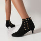 Booties Flock Pointed Toe Rivets Side Zippers Kitten Heel Ankle Boots for Women