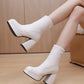 Square Toe Block Chunky Heel Platform Short Boots for Women