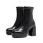 Square Toe Block Chunky Heel Platform Short Boots for Women