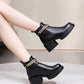 Metal Chains Ankle Strap Stretch Block Heel Platform Short Boots for Women