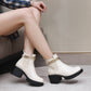 Metal Chains Ankle Strap Stretch Block Heel Platform Short Boots for Women