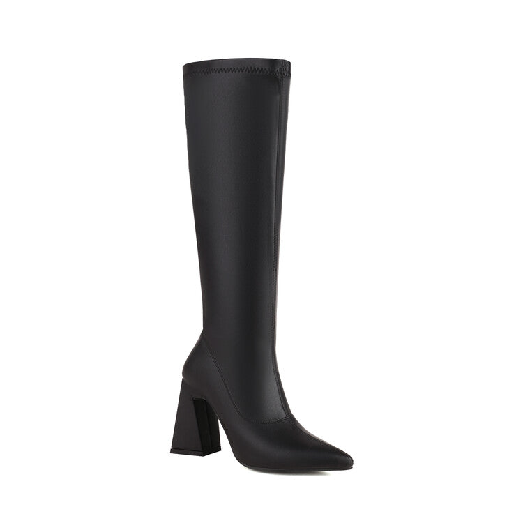 Pointed Toe Block Heel Knee High Boots for Women