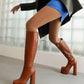 Zippers Square Toe Chunky Heel Platform Knee High Boots for Women