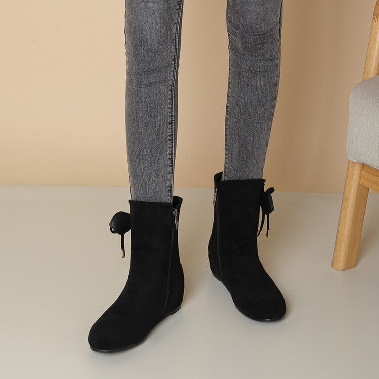 Booties Bows Side Zippers Inside Heighten Short Boots for Women