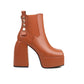 Square Toe Rivets Block Chunky Heel Platform Ankle Boots for Women