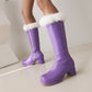 Glossy Side Zippers Block Chunky Heel Platform Mid-Calf Boots for Women