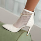 Glossy Pointed Toe Mesh Pearls Chains Stiletto Heel Ankle Boots for Women