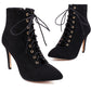 Pointed Toe Lace-Up Side Zippers Stiletto Heel Ankle Boots for Women