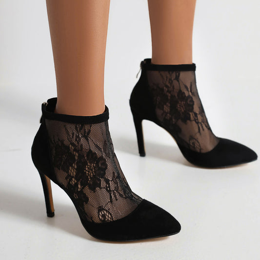 Pointed Toe Lace Back Zippers Stiletto Heel Ankle Boots for Women