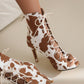 Cow-printed Peep Toe Lace-Up Stiletto Heel Ankle Boots for Women