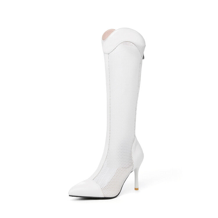 Pointed Toe Mesh Stiletto Heel Knee High Boots for Women